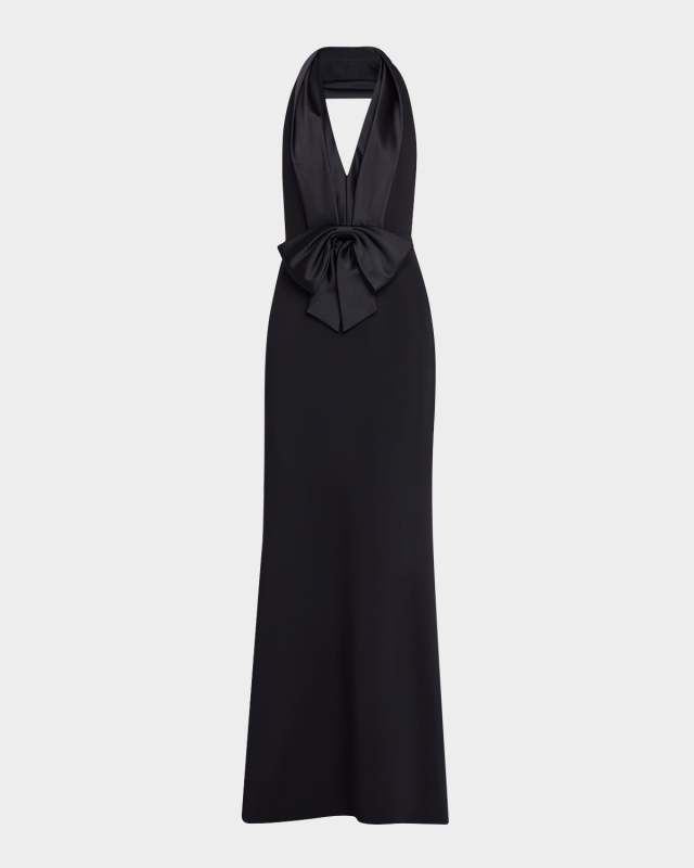 Bow-Front Halter Tuxedo Gown